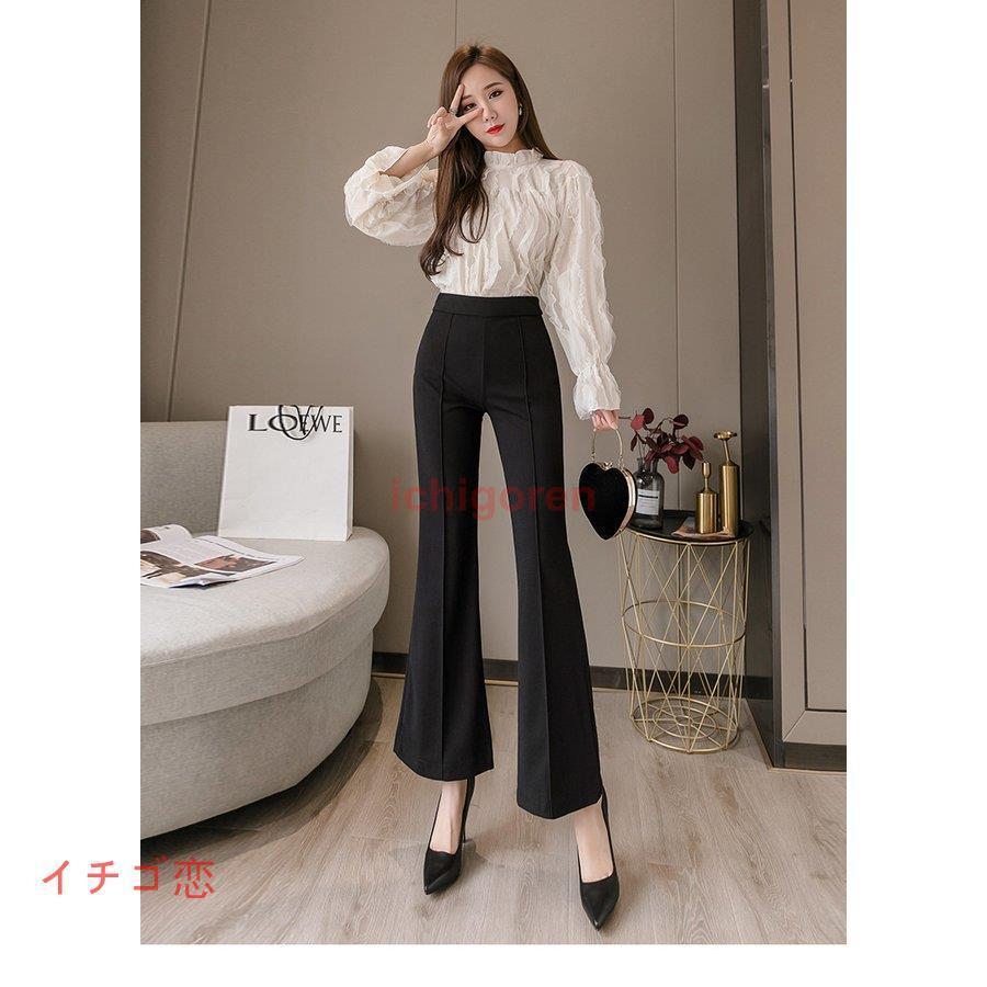 爆買フレアパンツ レディース 春夏 黒 ボトムス パンツ ロング