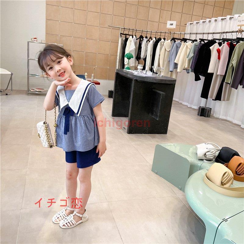 子供服 ２点セットアップ キッズ 女の子 韓国こども服ネイビー襟半袖 シャツ ショットパンツ カジュアル ジュニア 可愛い シンプル おしゃれ お出かけ Icr0524 Olx5 イチゴ恋 通販 Yahoo ショッピング