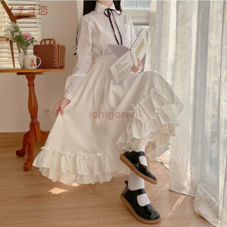 スカート ロリータ風 ロング 2点セット 森ガール フリル 可愛い