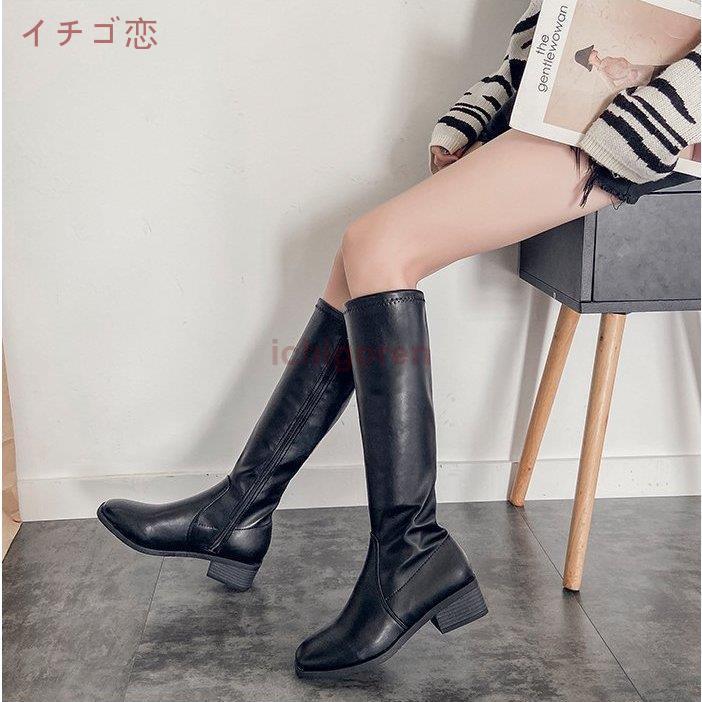 ジョッキーブーツストレートロングブーツキレイめローヒールサイドジッパーS＆L上品クロスベルトレディース靴厚底太ヒールチャンキーヒール美脚無地 ジョッキーブーツ レディース ロングブーツ ニーハイブーツ チャンキー