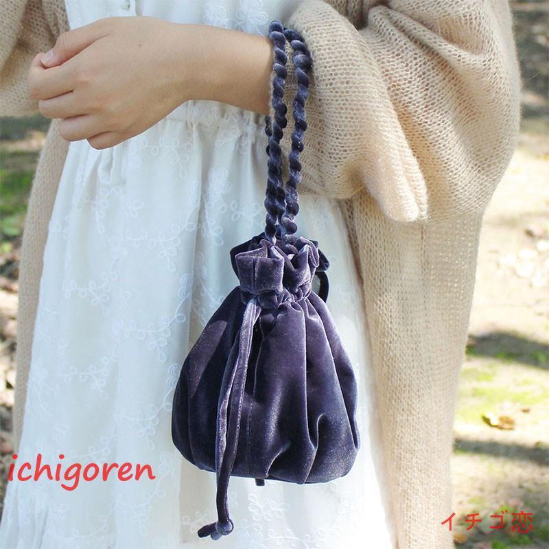 ハンドバッグ レディース 巾着ポーチ 手提げ 無地 巾着 小物入れ 斜め