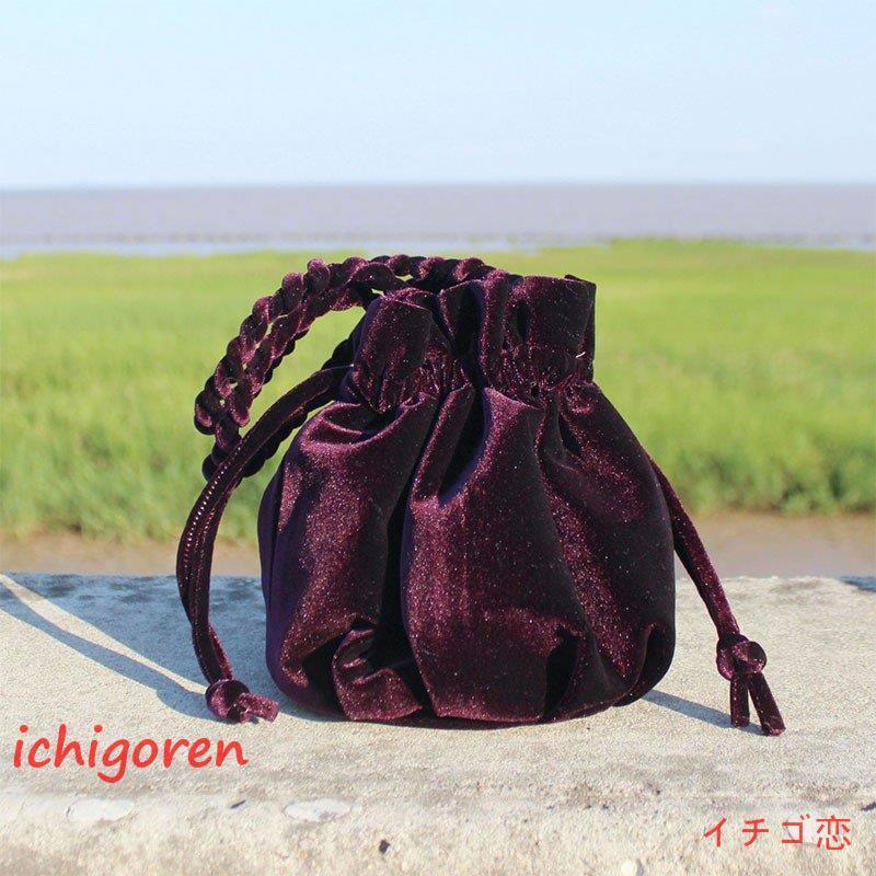 ハンドバッグ レディース 巾着ポーチ 手提げ 無地 巾着 小物入れ 斜め