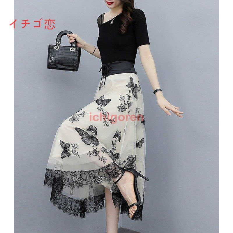 クリスマスファッション 上品 デザインショルダー 大人スタイル エレガント きれいめ モノトーン 蝶デザイン チュールスカート 半袖 ワンピース ブラック モダン ホワイト ワンピース サイズ L Mon Prestataire Informatique Fr