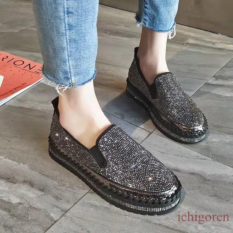 スニーカー スリッポン レディース ぺたんこ靴 ラインストーン