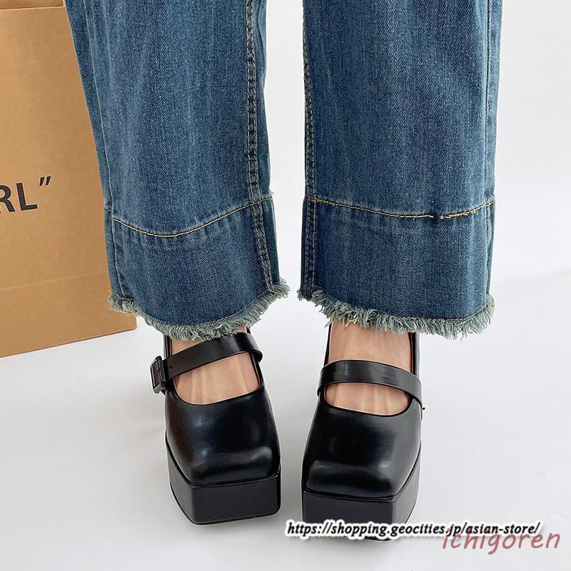 パンプス 太ヒール 厚底 スクエアトゥ ハイヒール チャンキー パンプス 太ヒール 厚底 スクエアトゥ ハイヒール チャンキー