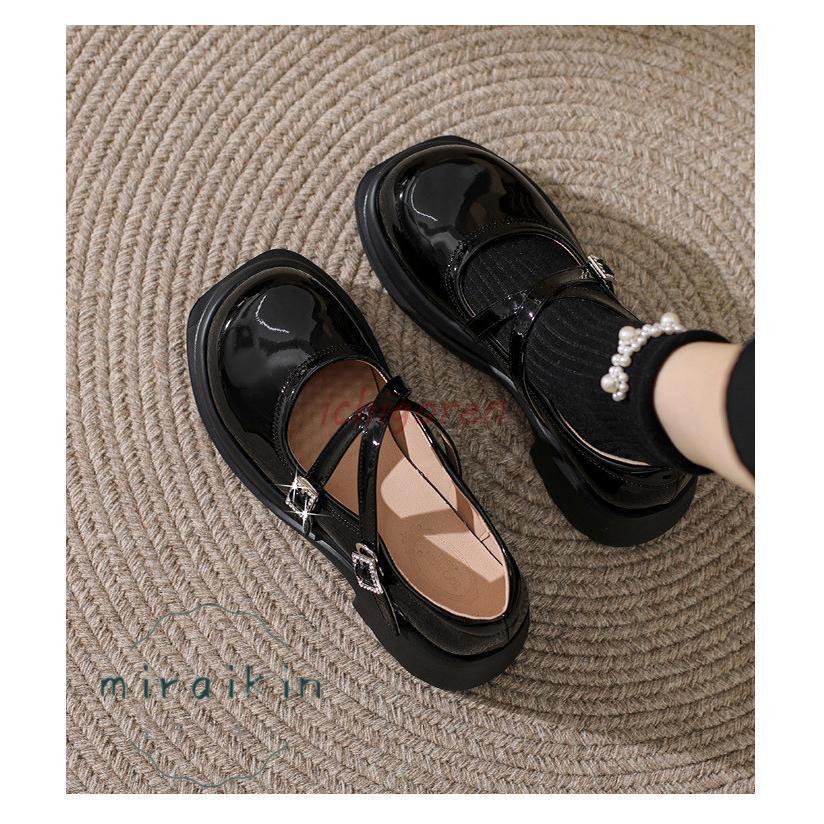 ローファー レディース 厚底 PU スリッポン ストラップ付き パンプス