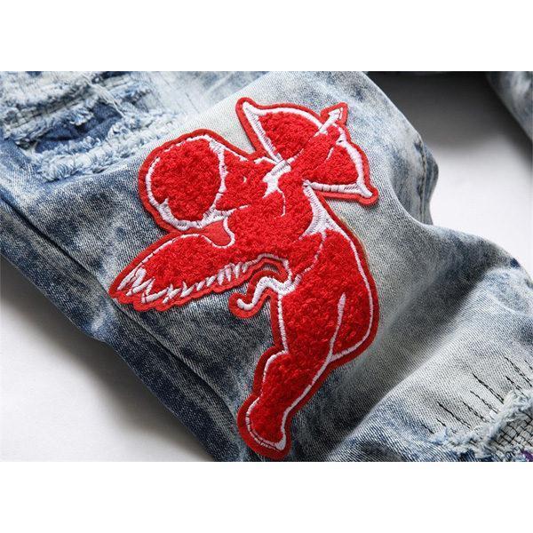 デニムパンツ 刺繍ジーンズ メンズ ダメージデニム バイクパンツ デニムパンツ 刺繍ジーンズ メンズ ダメージデニム バイクパンツ