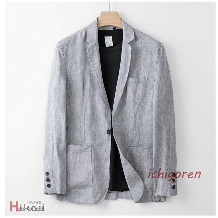 麻100% イタリア製生地 テーラードジャケット ブレザー 春夏 M ARCADE サマージャケット メンズ 綿麻 ストレッチ テーラード