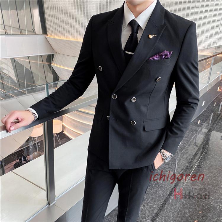 3ピーススーツ メンズ ダブルスーツ スリーピーススーツ 3点