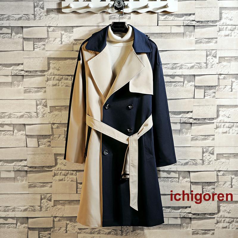 未使用タグ付 アメリ バイカラートレンチコート ロング ベージュ ブラック トレンチコート メンズ バイカラー チェスターコート ダブルコート