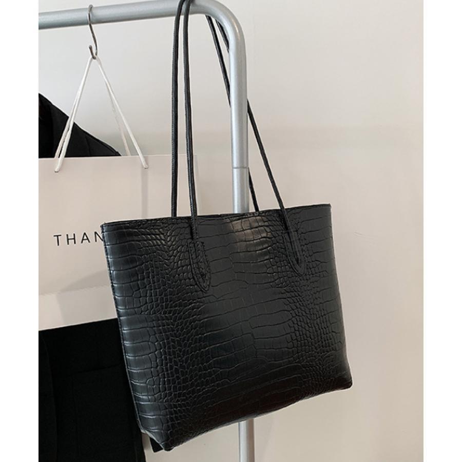 EUROKENVY クロコダイル型押し トートバッグ ブラック クロコ型押し トートバッグ 2点セット : イチゴ恋 - 通販