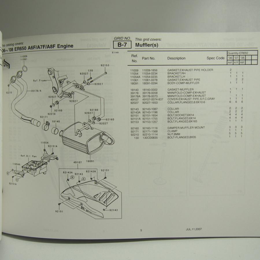 ネコポス送料無料'06/'97/'08/ER650A6F/ER650A7F/ER650A8Fパーツリスト