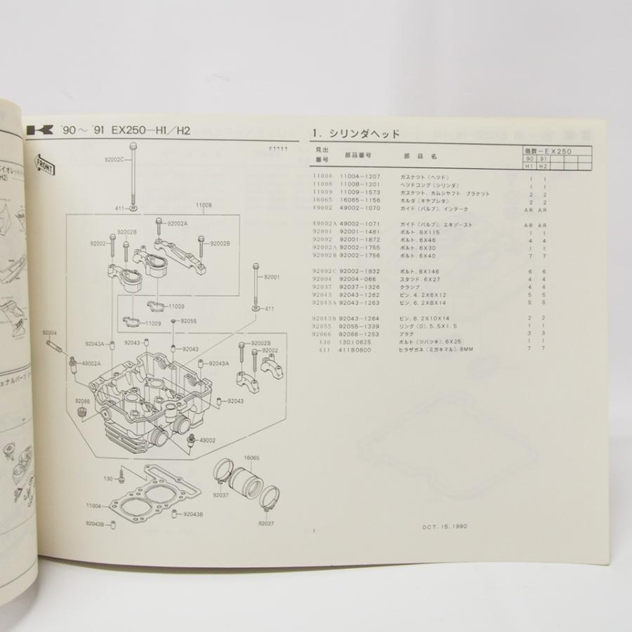 90〜'91ZZ-R250パーツリストEX250-H1/H2ネコポス便発送 : 壱濱