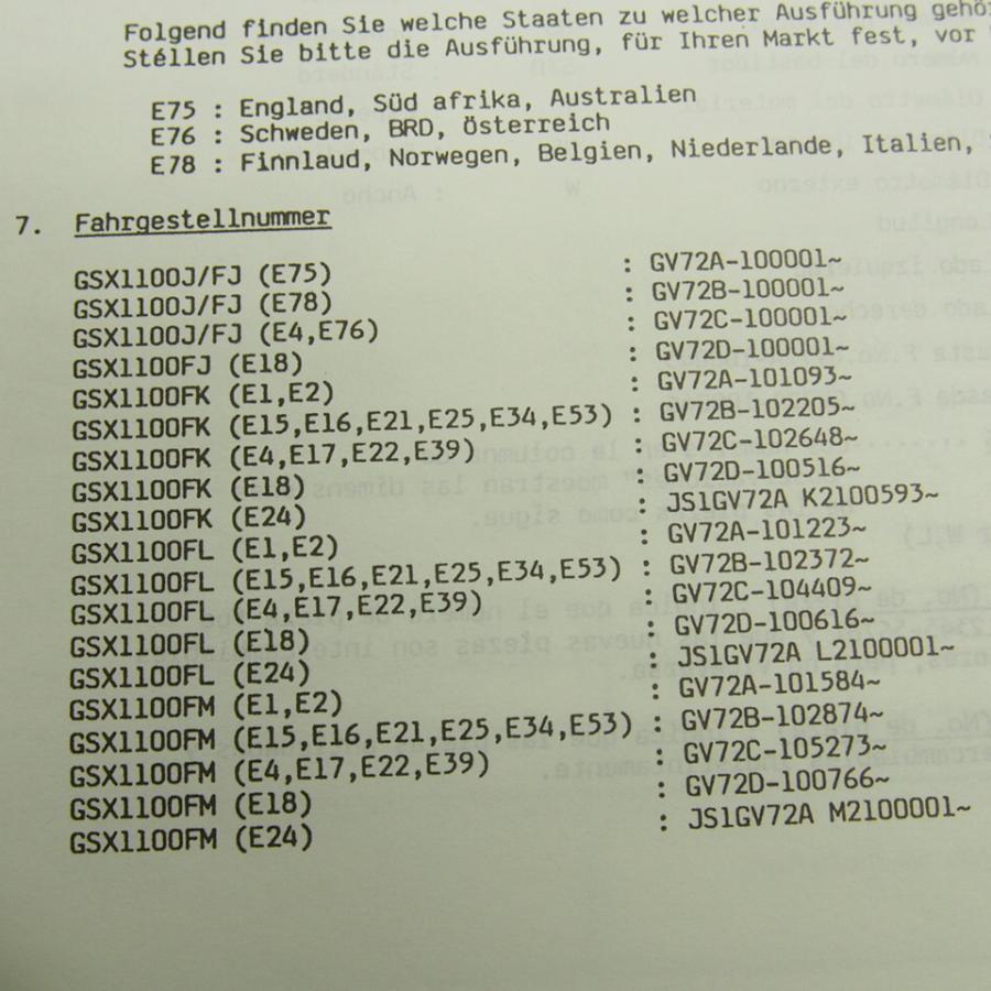 88年-90年GSX1100FサービスマニュアルJと4版パーツリストGSX1100J