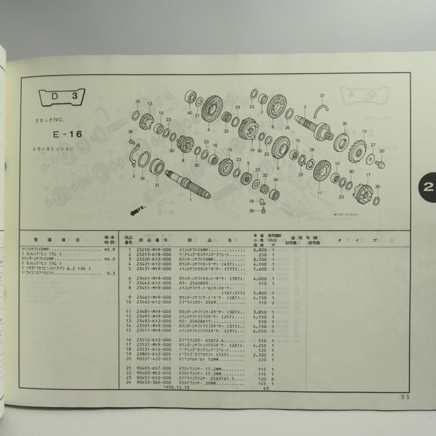ネコポス送料無料/1版CB400SF免許教習車パーツリストNC31-110ホンダ