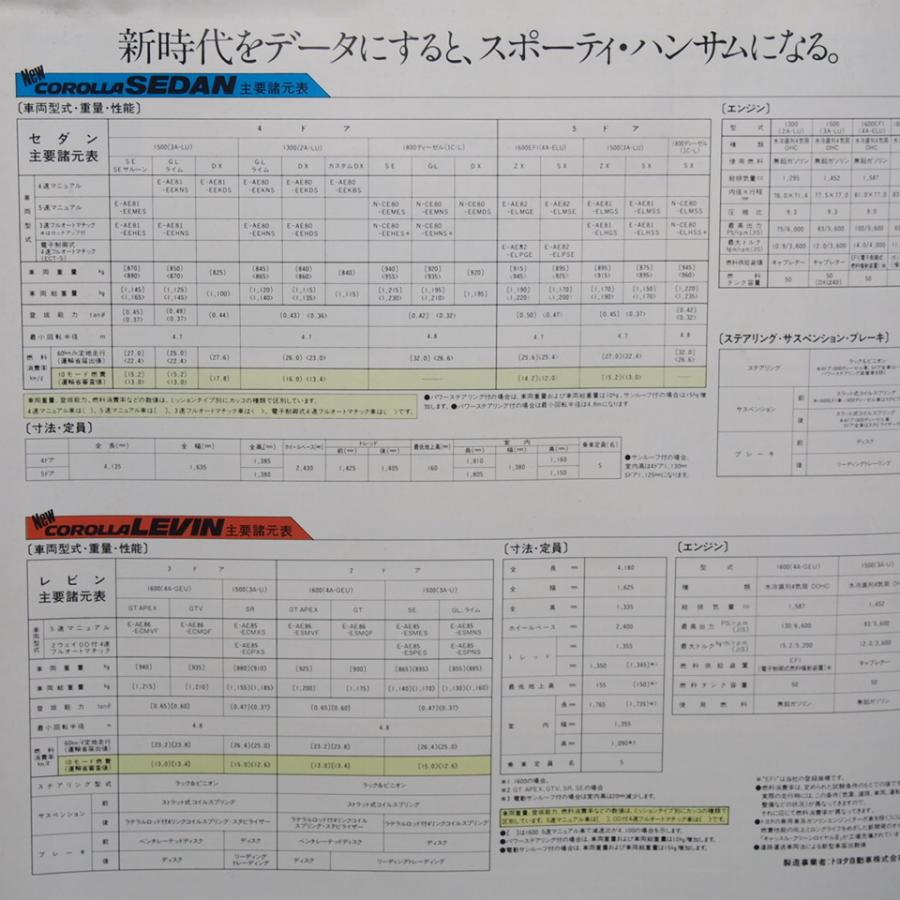 トヨタ カローラ ae80 81 82 系 パーツ リスト 旧車 トヨタ.カローラ.Corolla.5代目.AE80系.レビン.GTAPEX.GTV他.希少当時