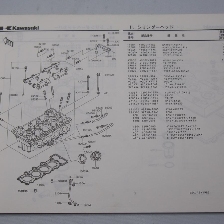 ネコポス便送料無料ZX-4パーツリストZX400-G1昭和62年12月15日発行