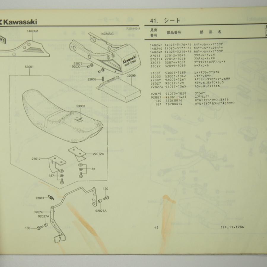 GPZ400F-2パーツリストZX400-C1/C2昭和62年1月8日発行ZX400A GPZ400F-2パーツリストZX400-C1/C2昭和62年1月8日発行ZX400A