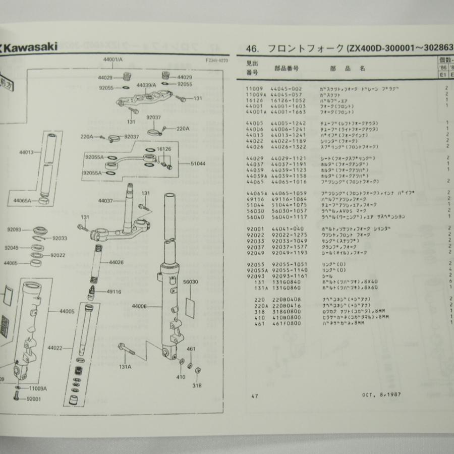 FX400RパーツリストZX400-E1/E2/E3昭和62年9月21日発行ZX400D : 壱濱