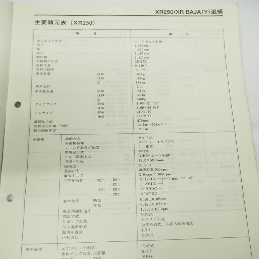 平成12年1月発行XR250/XR_BAJA-Yサービスマニュアル追補版MD30/KCZ