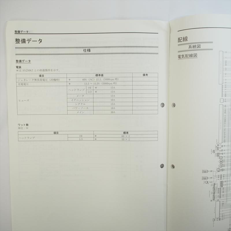 2007年8月発行SKYWAVE250D追補版サービスマニュアルAN250DK7スズキ