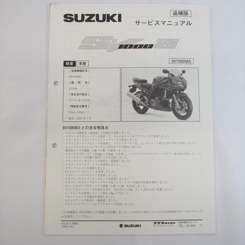 SV1000 SV1000SK5 追補版サービスマニュアル VT54A 配線図有り 2004年