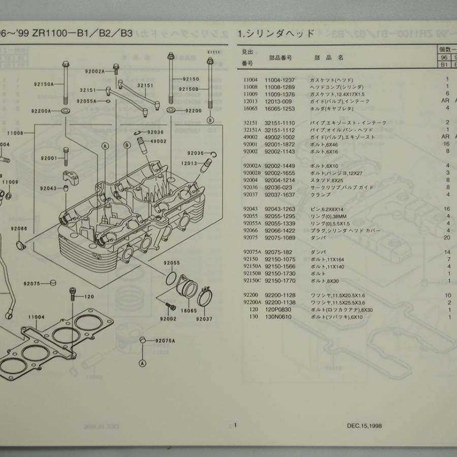 ゼファー1100 ZR1100-B1/B2/B3 ZEPHYR 1100 パーツリスト平成11年1月22