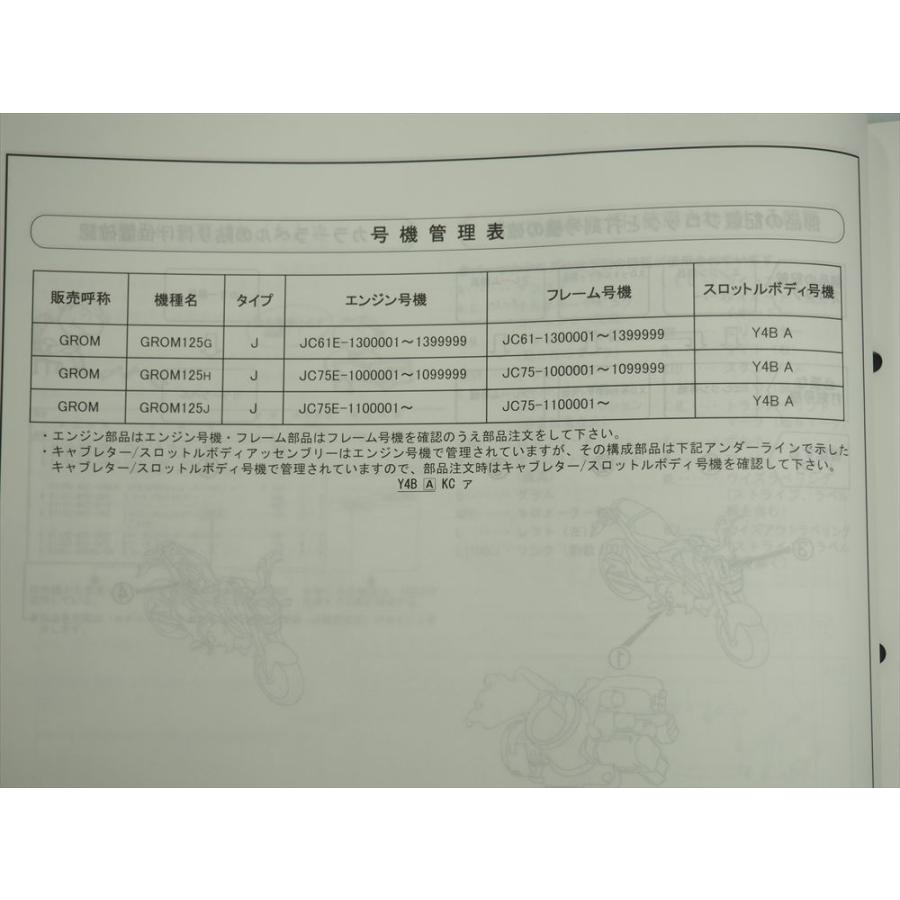 美品 GROM JC61-130 JC75-100 110 3版 パーツリスト 平成30年5月発行