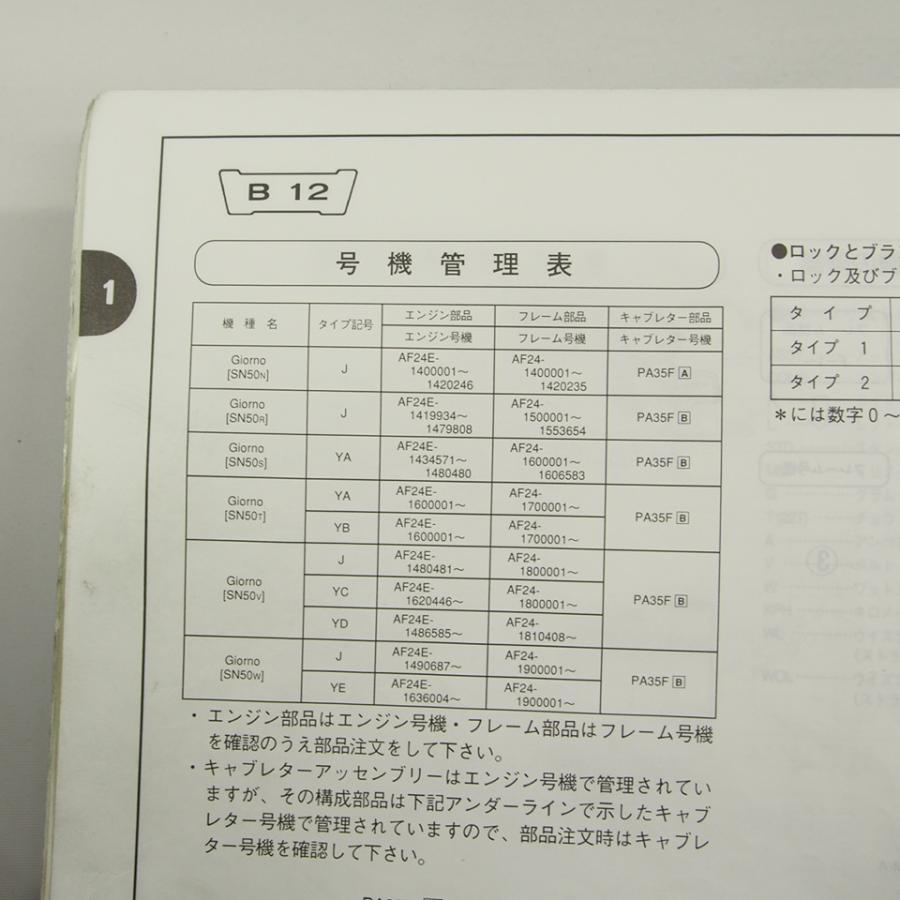 8版ジョルノSN50N/R/S/T/V/WパーツリストAF24-140〜190ネコポス送料