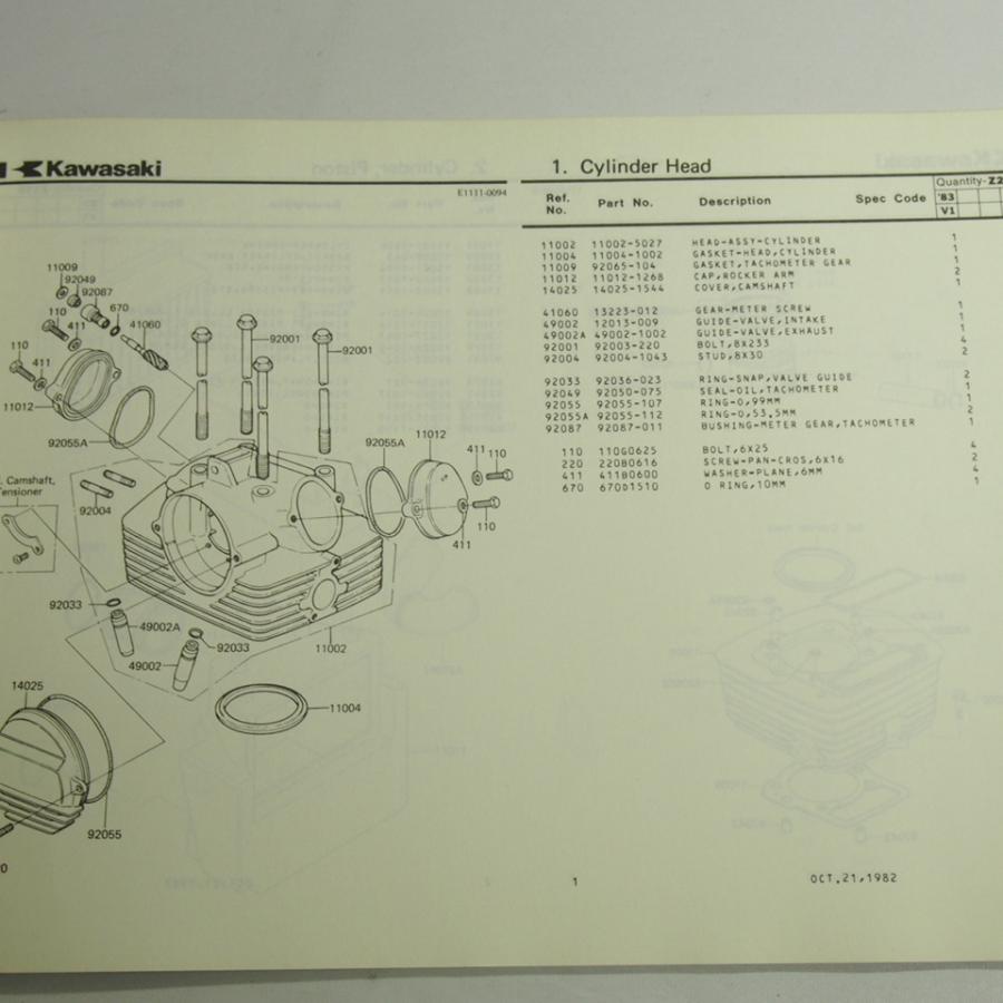 破れ有!!Z250-V1パーツリスト昭和57年10月21日発行ネコポス送料無料