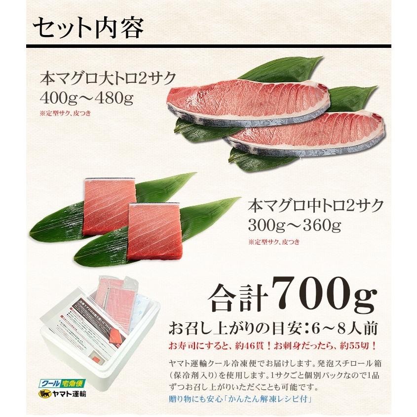 本マグロ大トロ中トロセット700g 送料無料 解凍レシピ付 刺身 食べ物