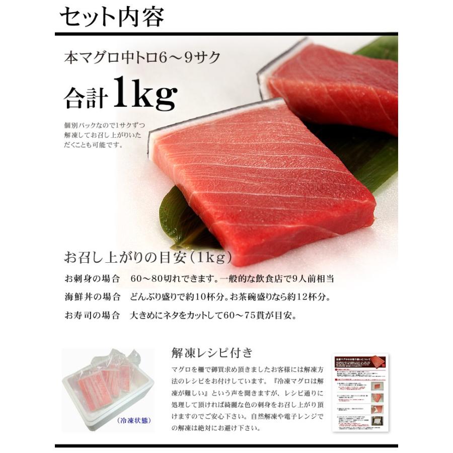 本マグロ中トロ 1kg 送料無料 解凍レシピ付 刺身 海鮮 食べ物 メガ盛り《pbt-bf14》〈bf1〉yd9[[本鮪中トロセット1kg]｜ichijyo｜02