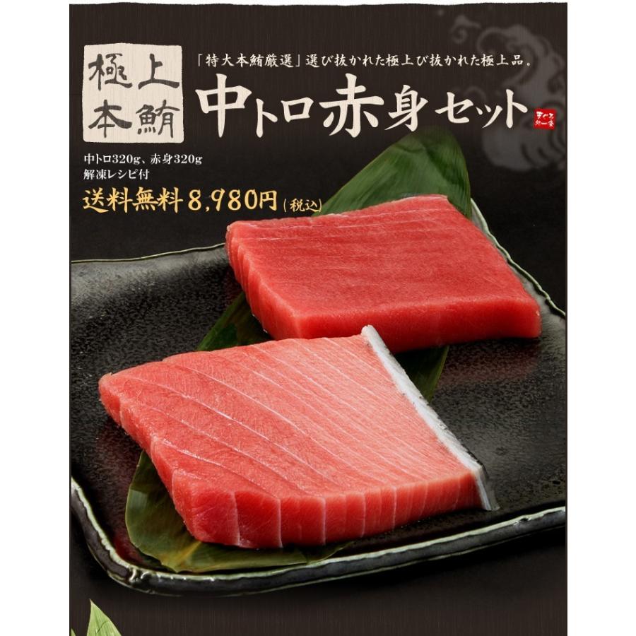 本マグロ中トロ赤身セット640g 送料無料 解凍レシピ付 刺身 食べ物〈bf1〉《pbt-bf7》yd9[[中赤セット-2p]｜ichijyo｜02