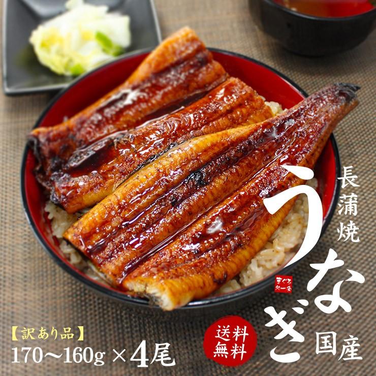 うなぎ ウナギ 国産 長蒲焼き160g〜170g×4尾 送料無料 訳あり セット《eel-ue1》〈ue1〉[[ウナギ長蒲焼き-4p]