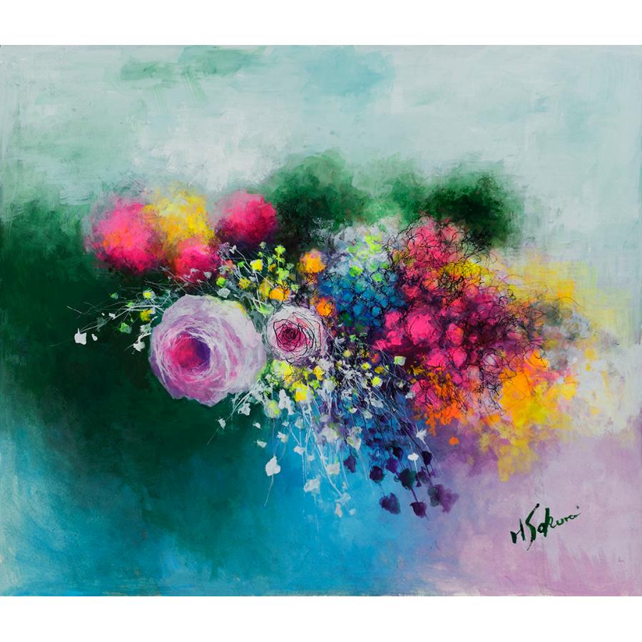 桜井陽彦 「薫風」 ガッシュ10号大（46.5×54.0cm） 額付き