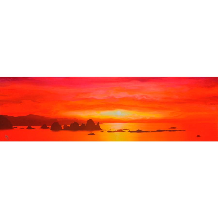 美品 鎮西直秀「瑞彩 御前崎旭光」油彩画 油絵 直筆サイン・印入 一