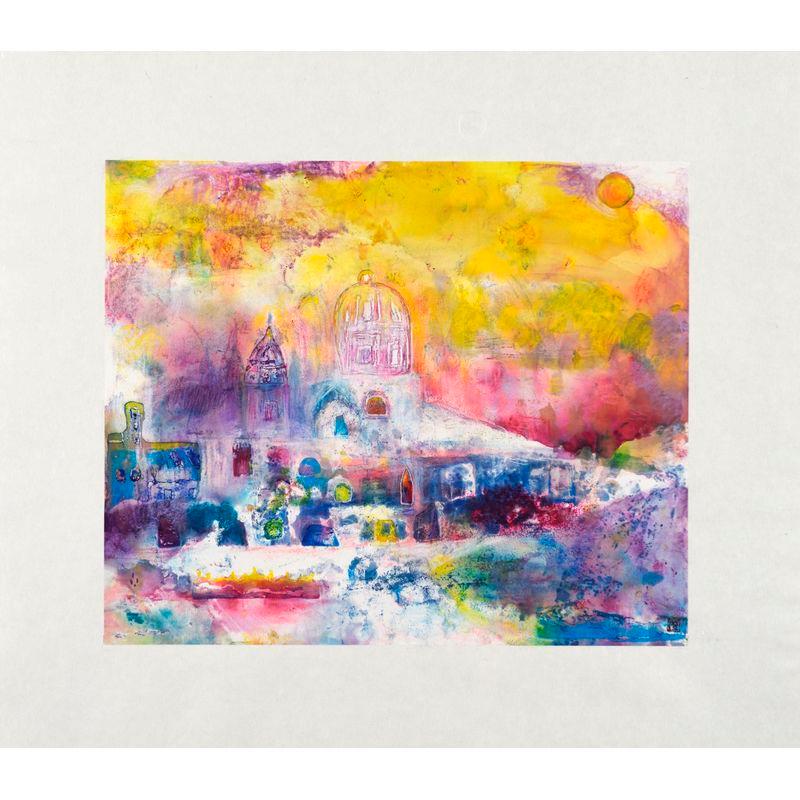 大久保澄子 「異国への道M-2」 水彩・パステル・エンボス41×44cm 額付き