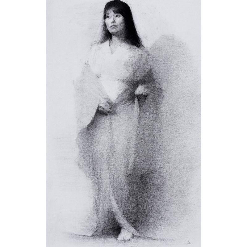 佐々木英子 「凛として」 デッサン８号大（49.0×30.5cm） 額付き