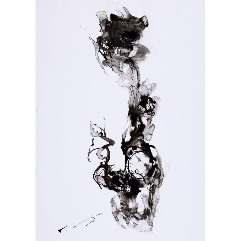 高林敏雄 「saxophone」 ドローイング10号大（51.5×36.4cm） 額付き