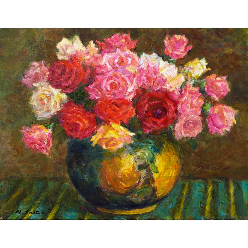 油絵 佐藤哲郎 麗しい薔薇の絵 『爽風』 一滴の雫 美しい点描画 4号