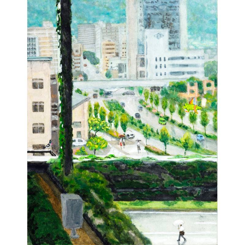 瀧川千鶴子 「山に至る雨の道」 日本画６号 額付き