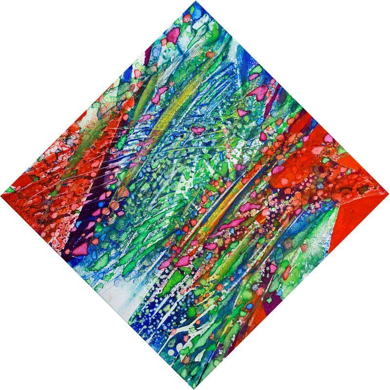 武田州左 「花篝・978」 日本画30.3×30.3珊 額付き添い人 日本画-絵画-楽器、手芸、コレクション