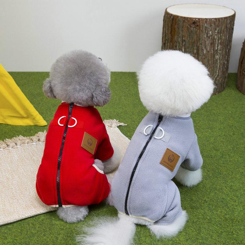 No.119  犬服ハンドメイド　背中開きワンピース　ホワイト 犬 服 ふわふわ フリース 背中開き ロンパース 背中チャック D環付