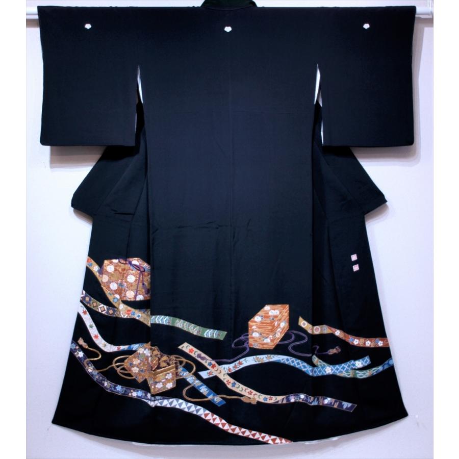 リサイクル着物 黒留袖 京友禅 作家物 落款付き 刺繍 上質 短冊