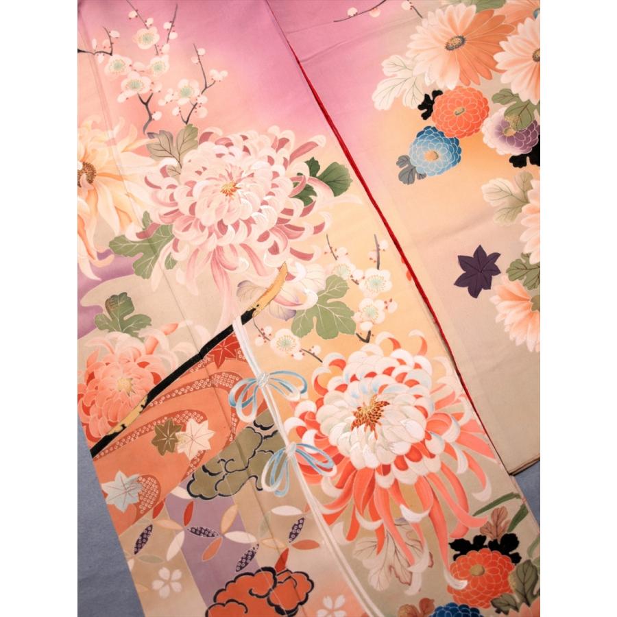 アンティーク着物 振袖 貝桶 桜 菊 貝桶 レトロ 大正ロマン 薄紫 : 壱