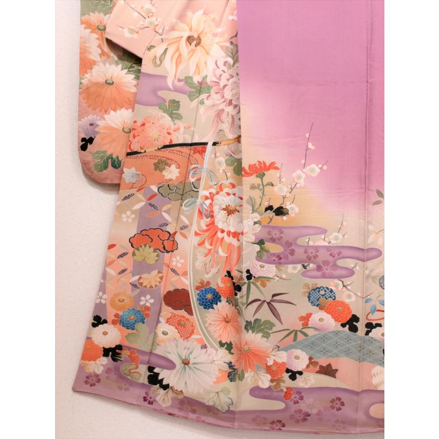 アンティーク着物 振袖 貝桶 桜 菊 貝桶 レトロ 大正ロマン 薄紫 : 壱