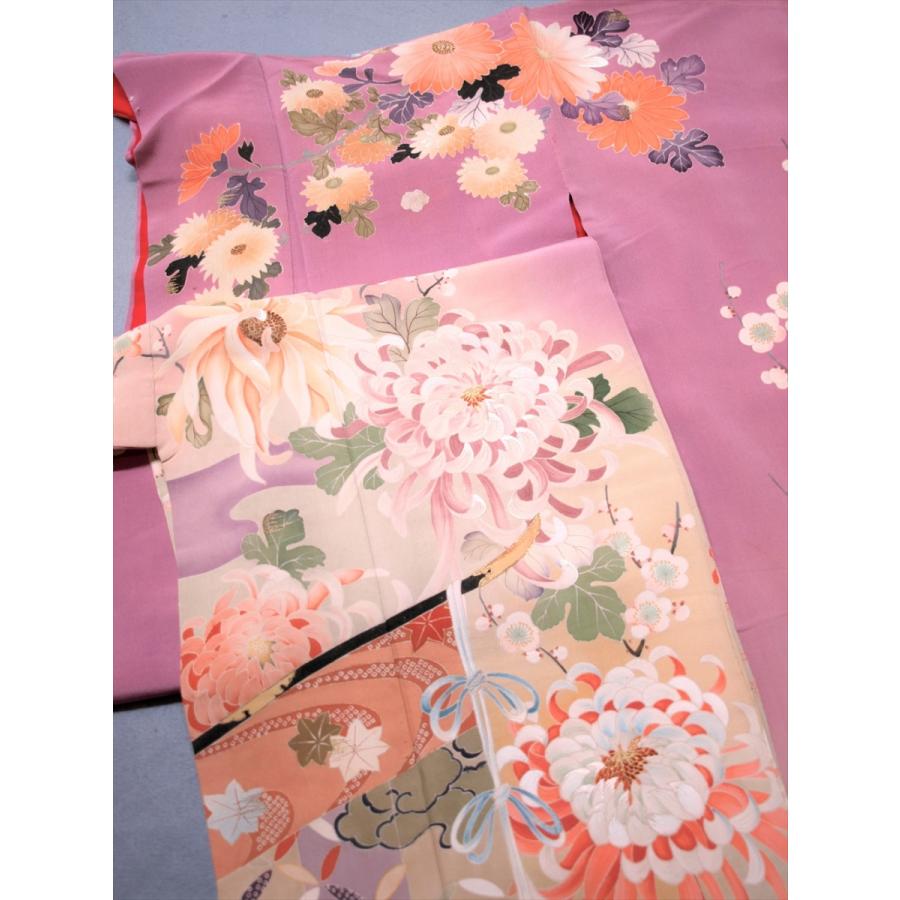 アンティーク着物 振袖 貝桶 桜 菊 貝桶 レトロ 大正ロマン 薄紫 : 壱