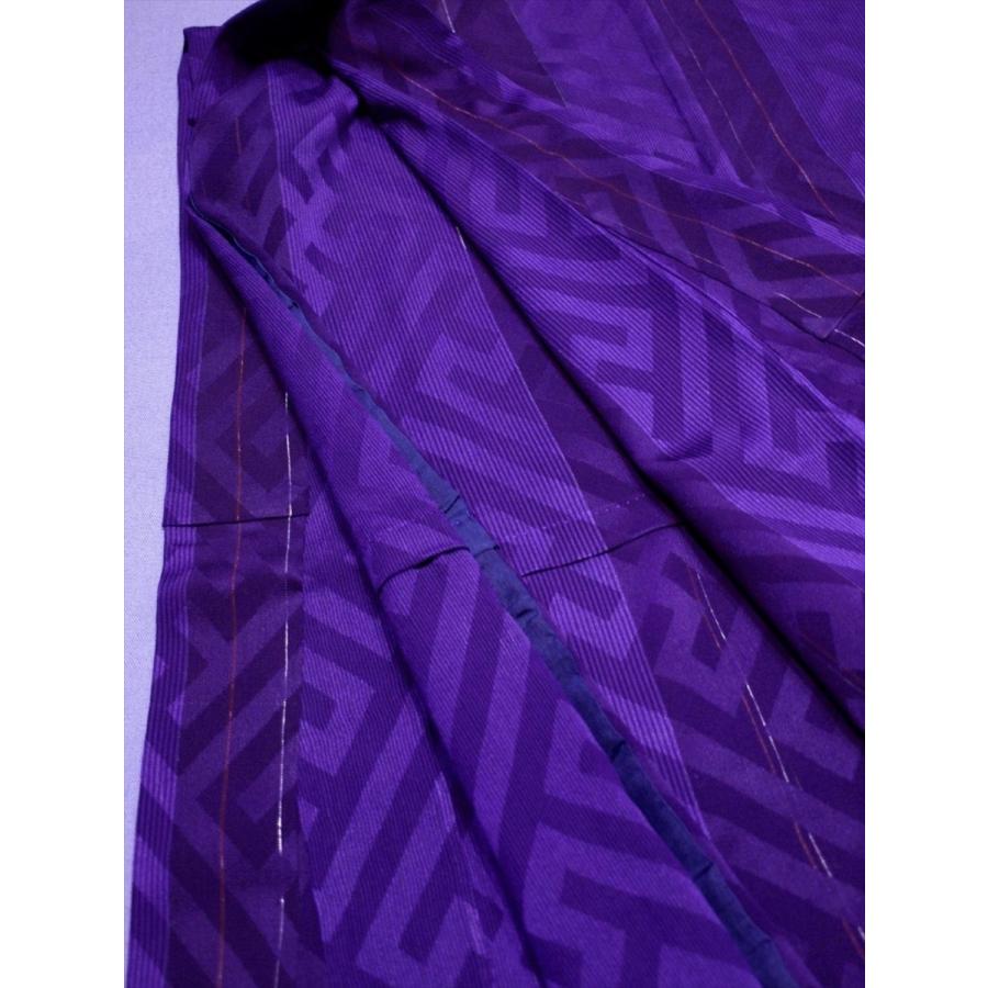 アンティーク着物 色留袖 紗綾型 萩 紋綸子 漆箔 縞 紫 レトロ 大正