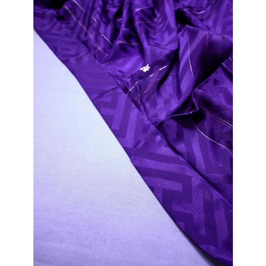 アンティーク着物 色留袖 紗綾型 萩 紋綸子 漆箔 縞 紫 レトロ 大正