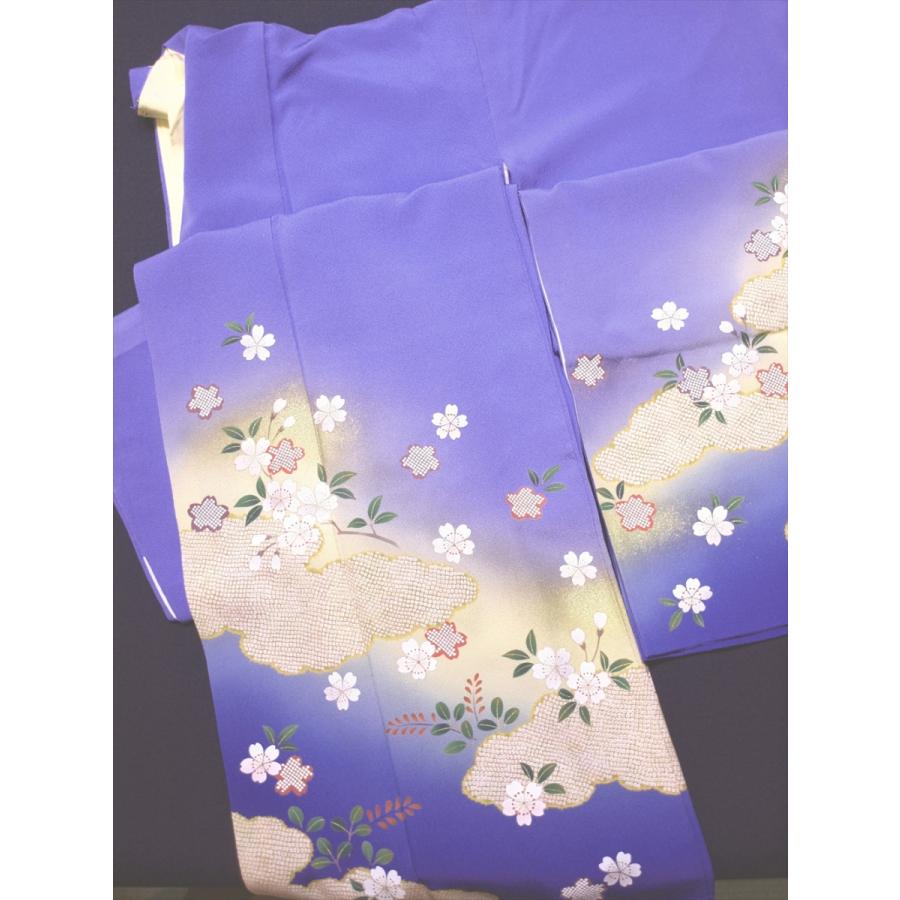 リサイクル着物 振袖 青藤色 雲取り 匹田 桜 萩 やまと 成人式 卒業式